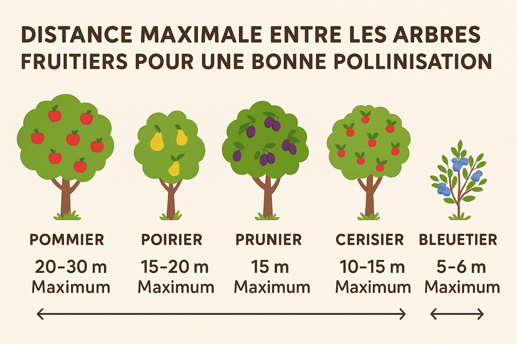 Quelle est la distance maximale entre les arbres fruitiers pour une bonne pollinisation ?