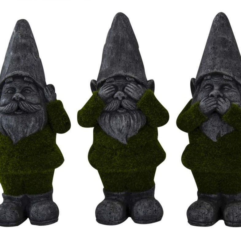 Nain, gnome debout gris & mousse poly